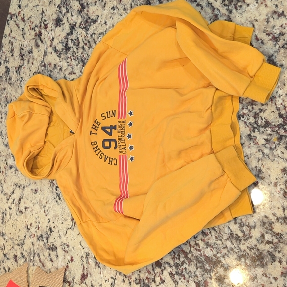 Divided Tops - Woman's sweatshirt with hood, size Medium, color is mustard yellow